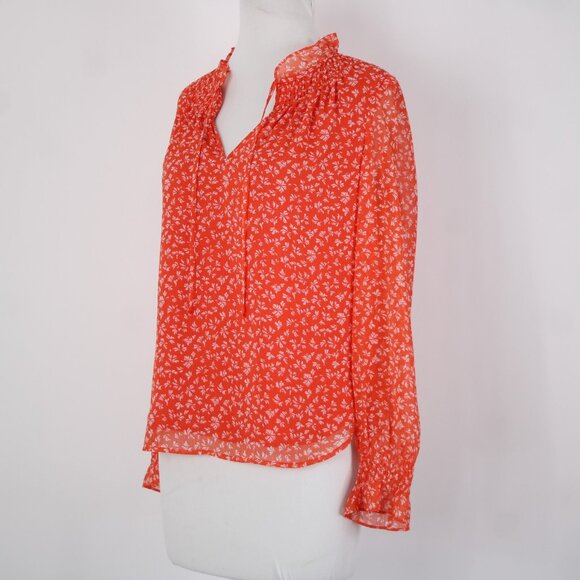 Loft Petites Sz SP Orange White Collared Lined 100% Polyester Top - Picture 4 of 14